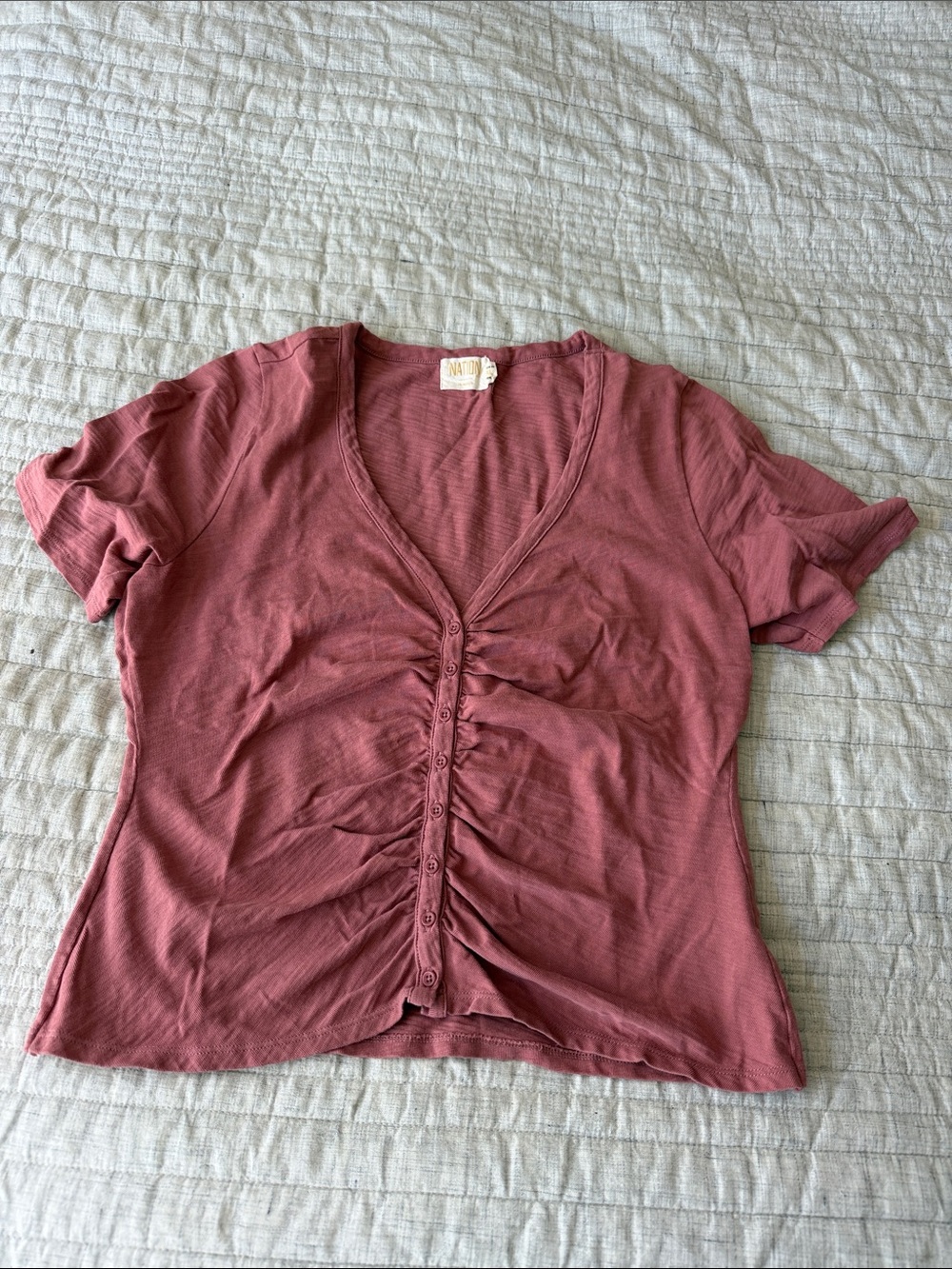 Nation LTD Rose Button-Front Ruched V-Neck Top